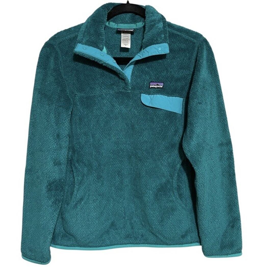 Patagonia Re-Tool Snap-T Pullover Sweater Teal Green Fleece - Women's M